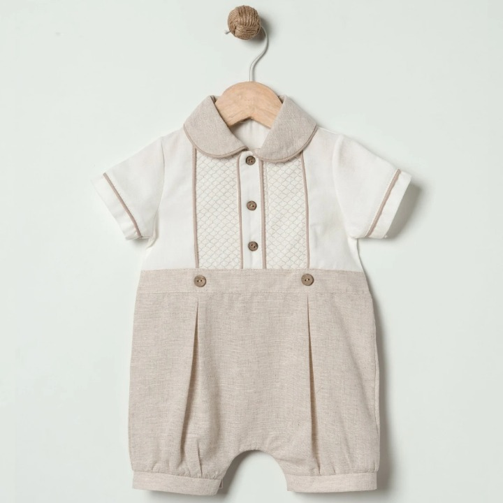 Thumbnail: A Pack of Four Sizes 3–6–9–12 Month Linen Baby Boy Minimalist Romper
