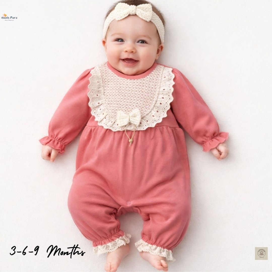A Pack of Three Sizes Amelia Bow Detail Baby Girl Romper | Elegant Lace Bib