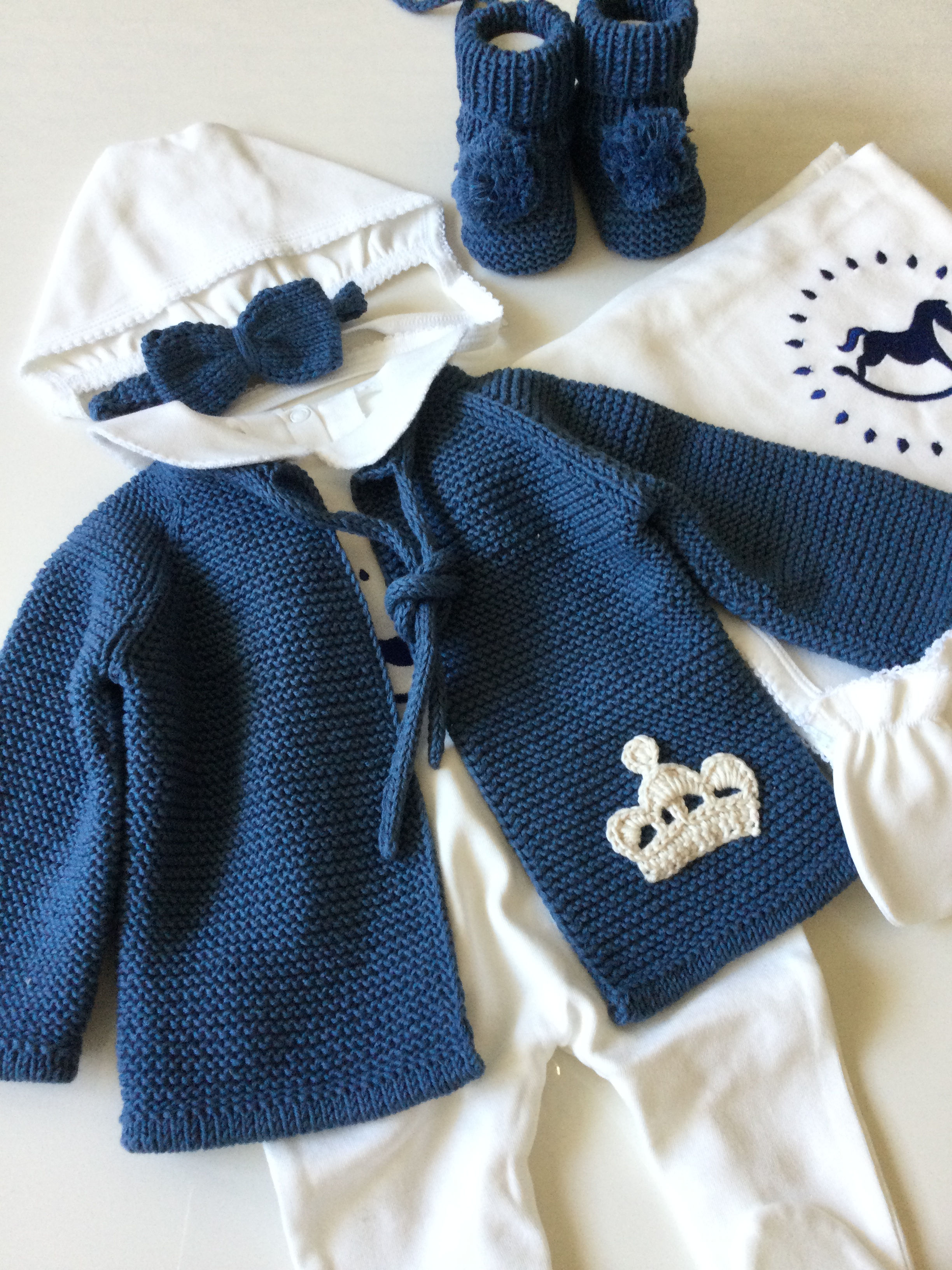 Organic Cotton Hand Knit Navy Royal New Born Set