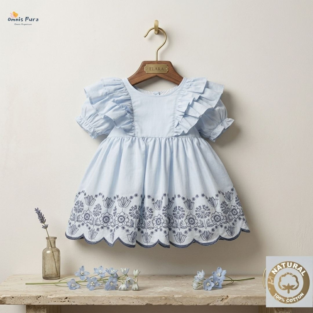 Premium Organic Poplin Cotton Baby Dress - Double Ruffle-9-24M