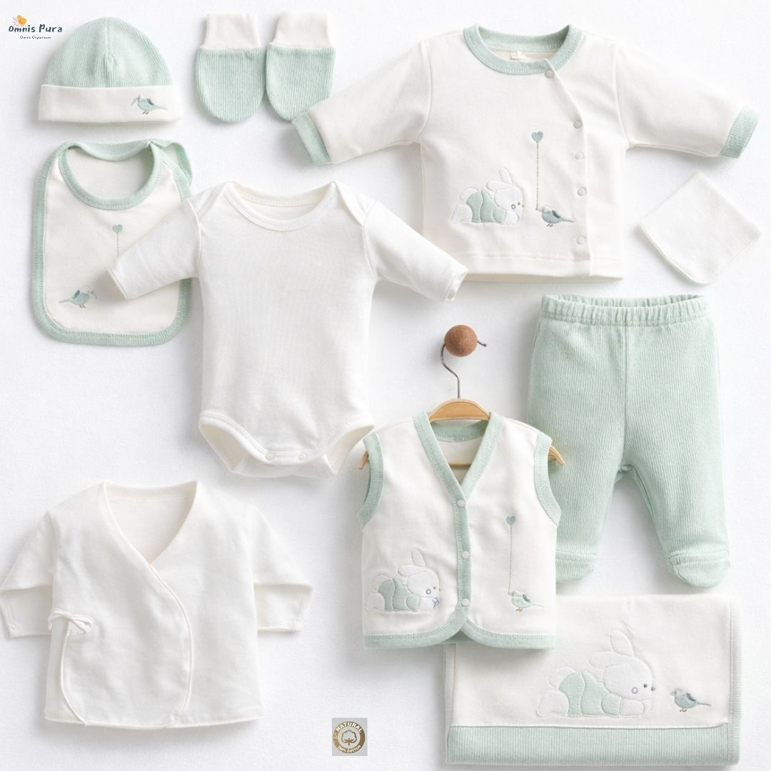 Unisex Newborn 10-Piece Layette Set–Bunny & Bird Embroidery