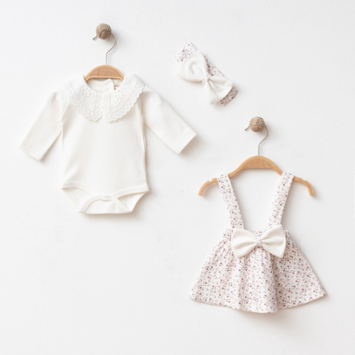 Thumbnail: A Pack of Four Sizes Leaf Print Baby Girl Dress with Lace Collar & Bow | 3–12 M
