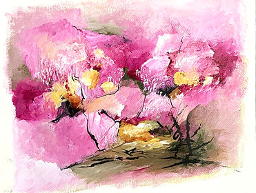 Small intuitive abstract in pink on paper