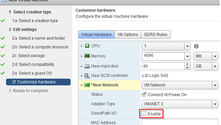 Controlla il flag DirectPath I/O se usi il driver vmxnet3