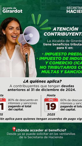 Girardot anuncia beneficios para contribuyentes