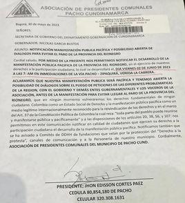 La Asociación de Presidentes Comunales de Pacho exigirán mejoras en infraestructura y servicios