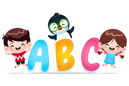 Happy Boy Girl and Penguin With Alphabet PNG 300 dpi.png