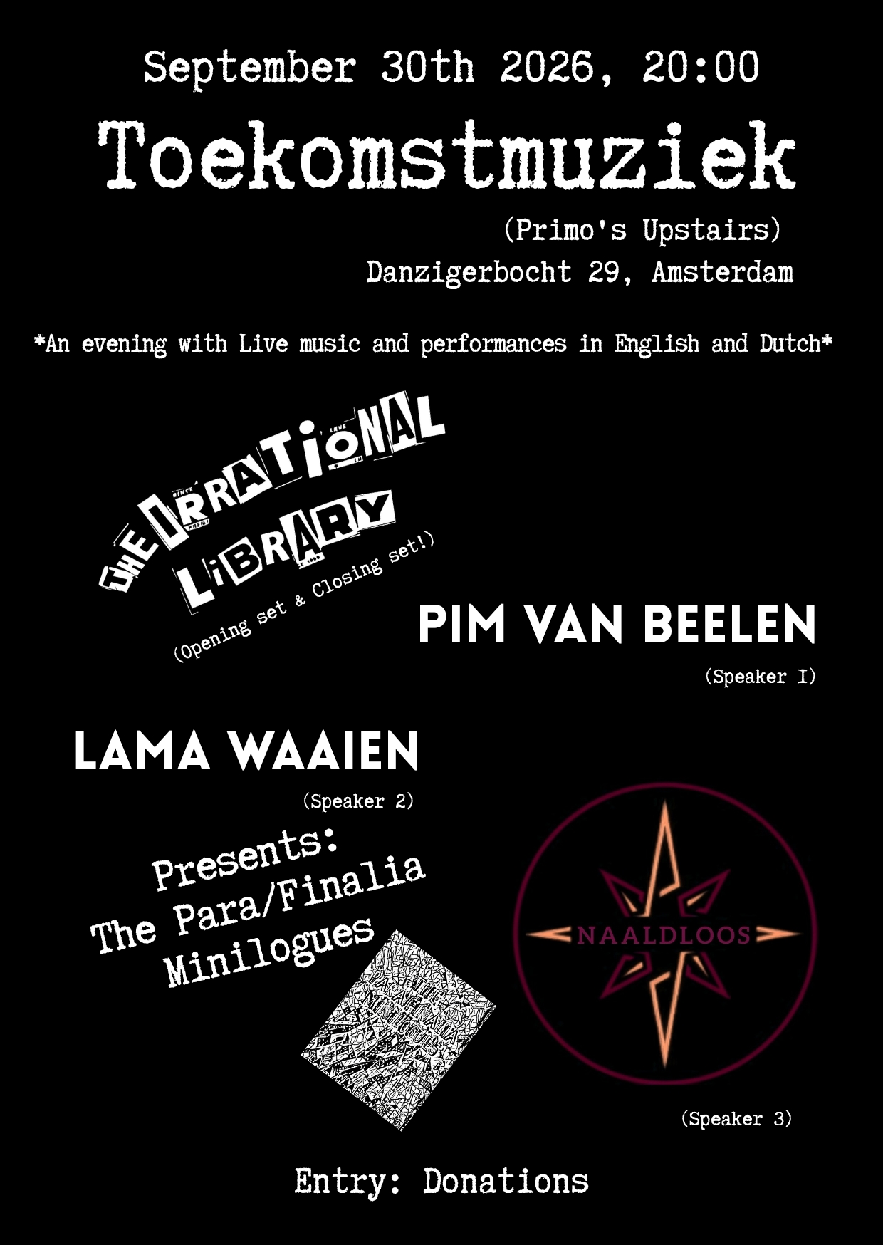 Poetry & Music: Irrational Library, Lama Waaien, Naaldloos & Pim van Beelen