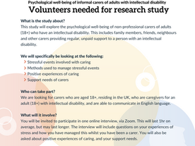 Call for carers to volunteer in a research study