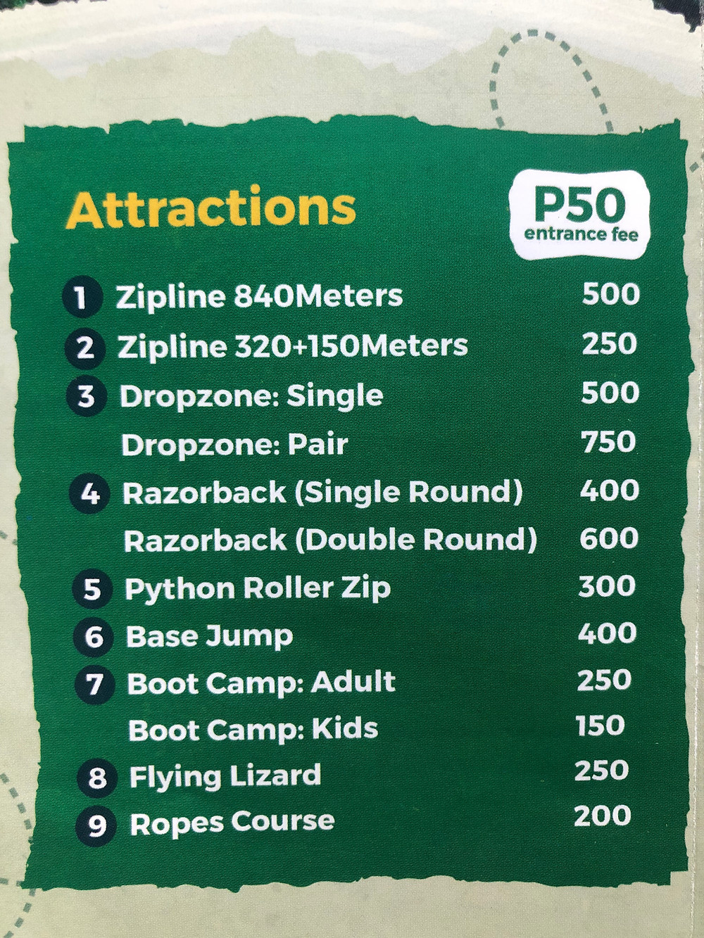 Updated Pricelist of Attractions as of June 2021