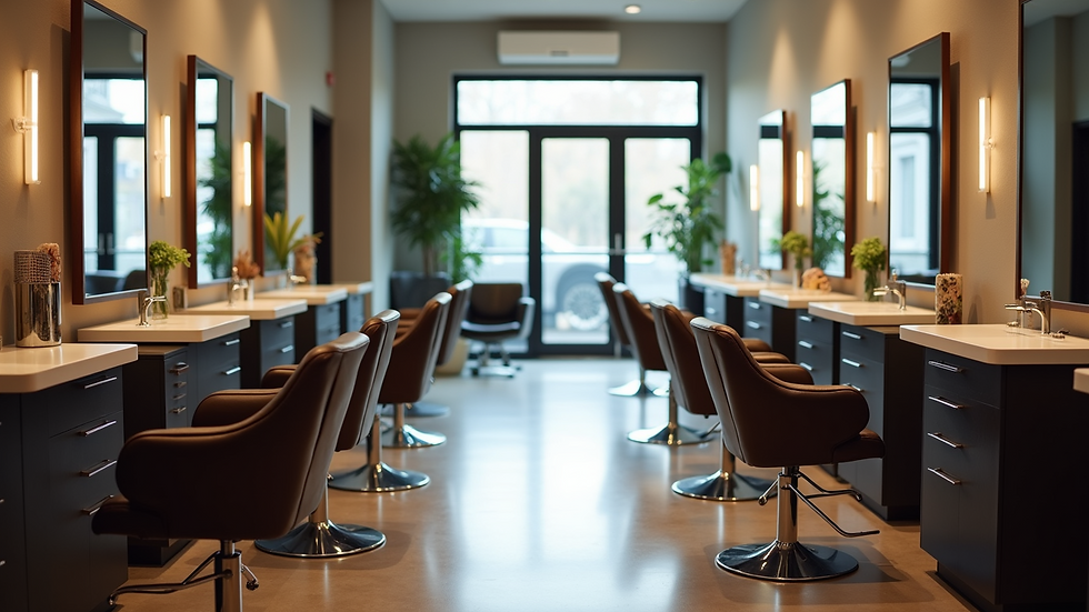 High angle view of a hair salon waiting area with chairs