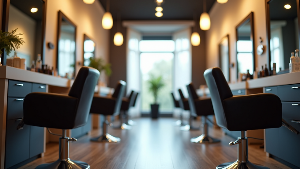 Eye-level view of modern hair salon interior with styling chairs