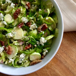 Warm Brussels Sprouts with Blue Cheese & Toasted Pecans