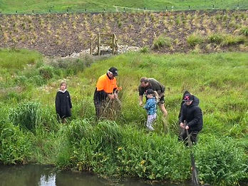 Students exploring restored stream environment with Legend X team support