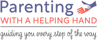 Parenting with a Helping Hand logo with hand graphics and tagline.