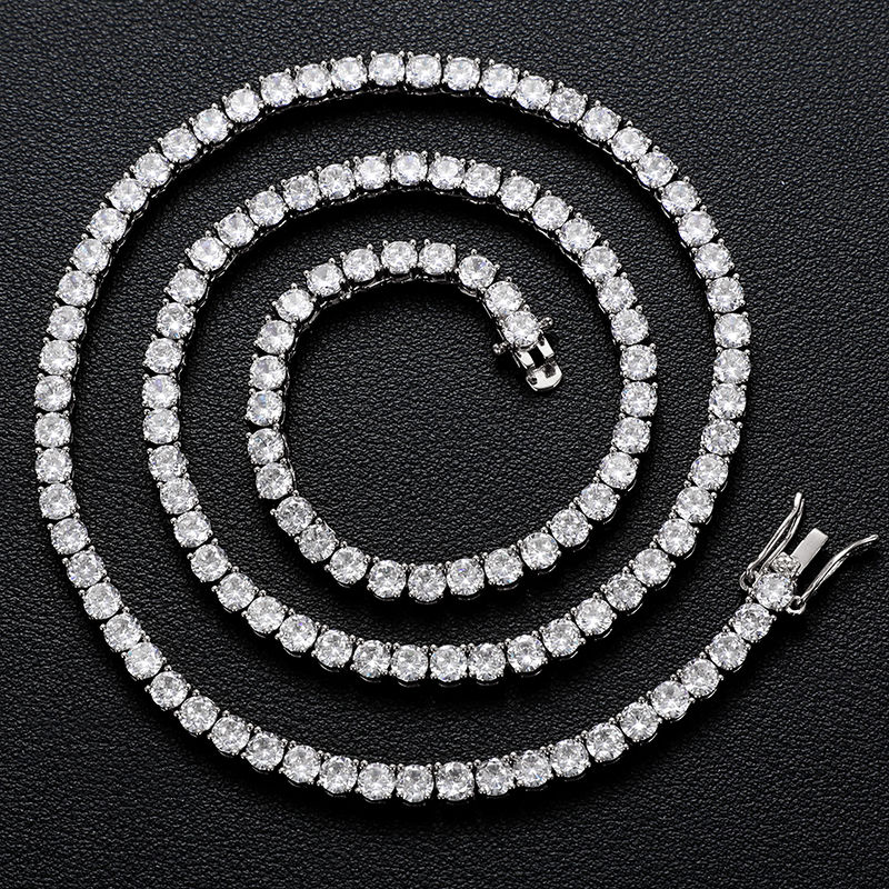 Miniature : 925 Sterling Silver Moissanite Tennis Chain Necklace and Bracelet