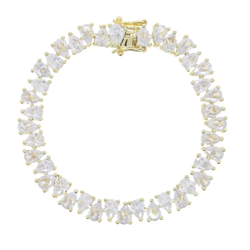 Miniatura: 18K Gold Plated Water Drop Cubic Zirconia Tennis Chain Bracelet