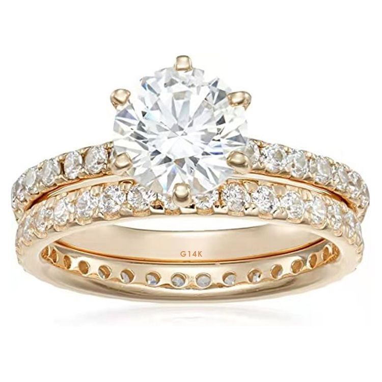 Miniatura: 1.5ct 14K White Rose Gold Moissanite Diamond Wedding Ring Set