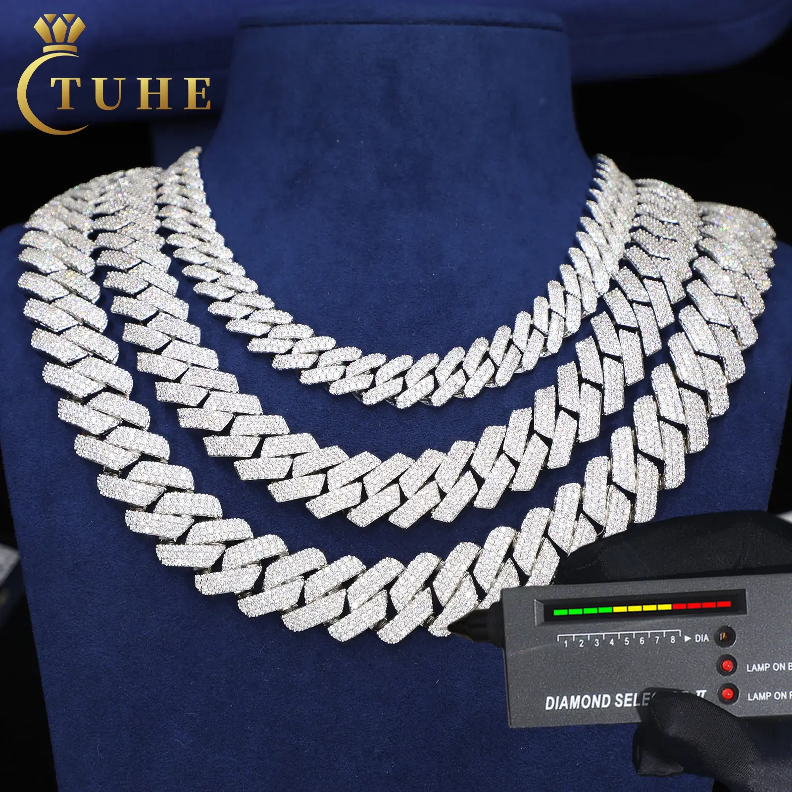 925 Sterling Silver Moissanite Cuban Link Chain Necklace for Men