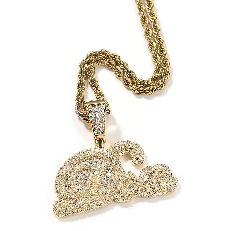 Miniaturbild: Custom Name Cursive Letter Pendant Necklace with CZ Stones