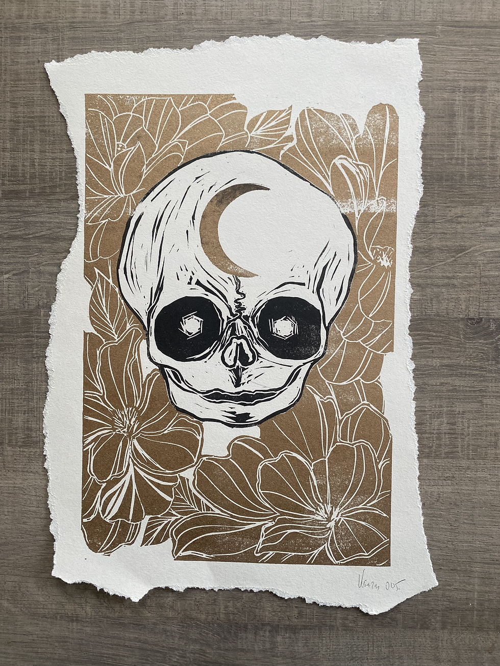 MoonFlowerSkull // Linogravure