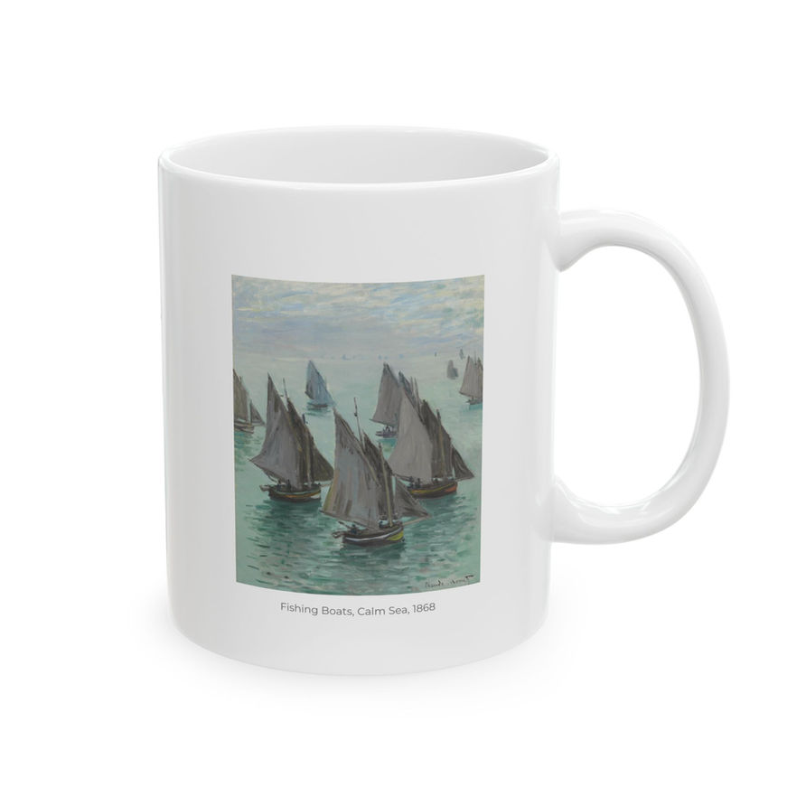 Coffee Mug : Impressionist, Claude Monet - Fishing Boats, Calm Sea : Fine Art Gifts