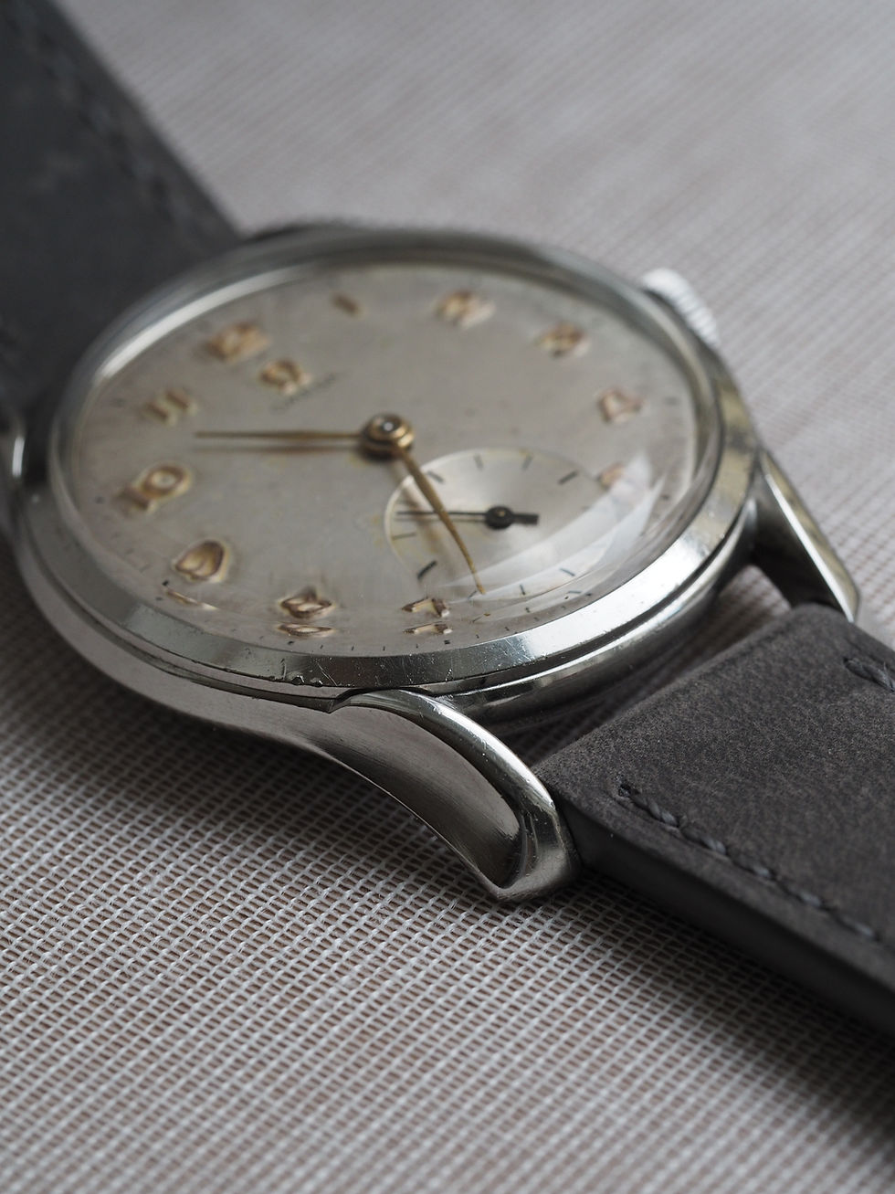 Thumbnail: SOLD | Omega 36mm Military Calatrava | Fancy Lugs | ref. 2487-6 from 1951