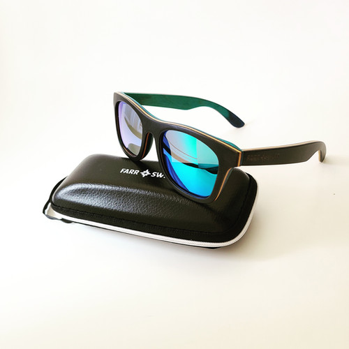 Farr + Swit "Sunset Chillers" Wooden Sunglasses - Green Lens