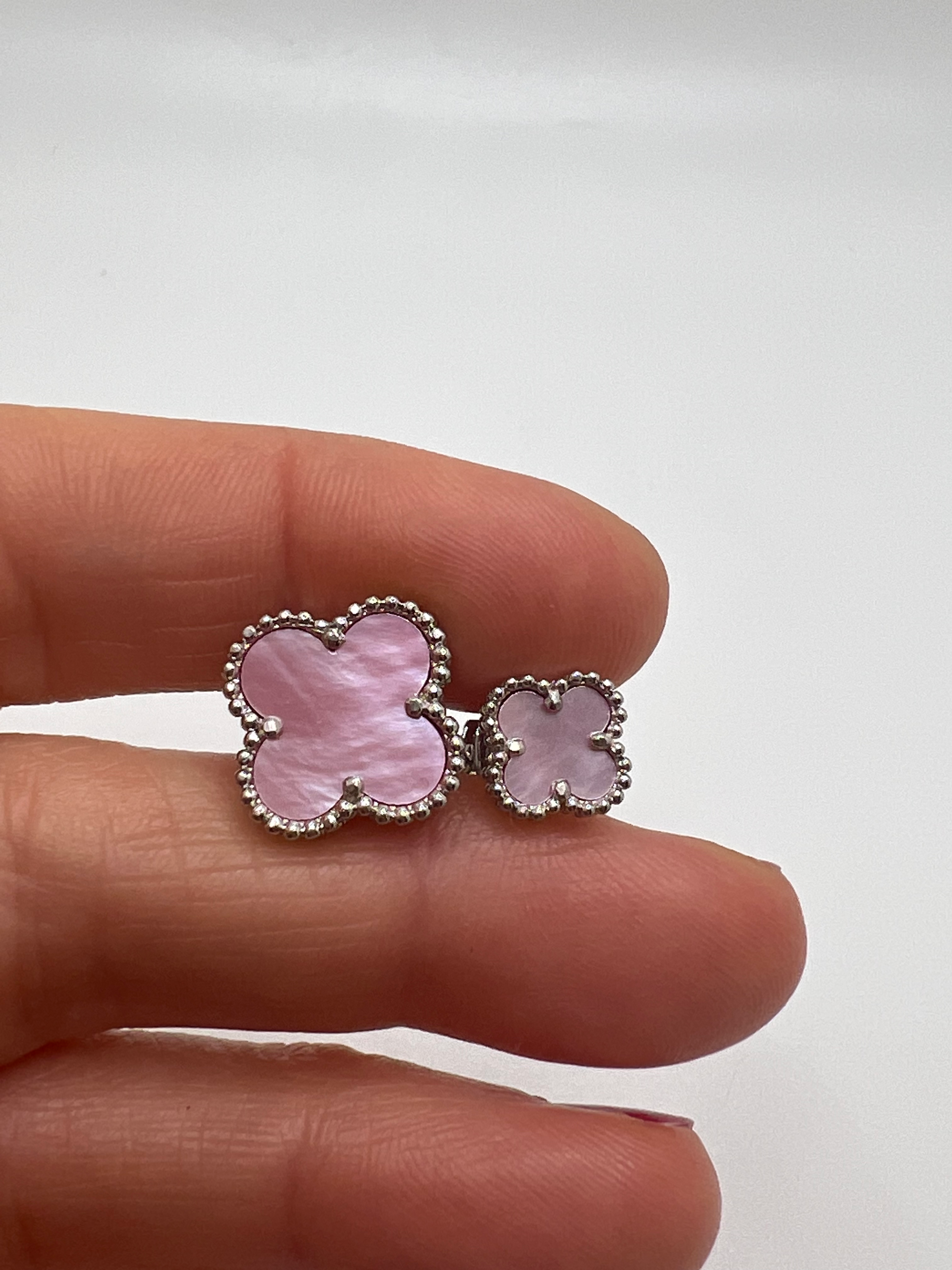 VCA Clover Earrings 18K  White Gold Plated 925 Sterling Silver 1 motif Clover