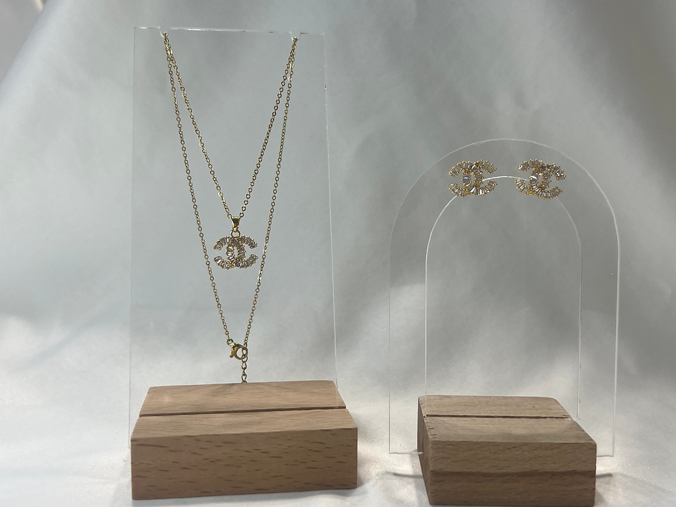 CC Necklace Set Stainless Steel 18K Gold Plated Cubic Zircon Necklace Set