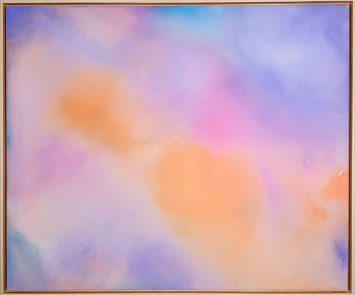 Pastellfarbenes abstraktes Gemälde: sanfte Farbübergänge in Rosa, Orange und Lila