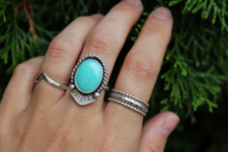 Stamped Turquoise Statement Ring