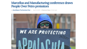 Morgantown, WV news coverage of People Over Petro protest at WV Manufacture's Association Conference