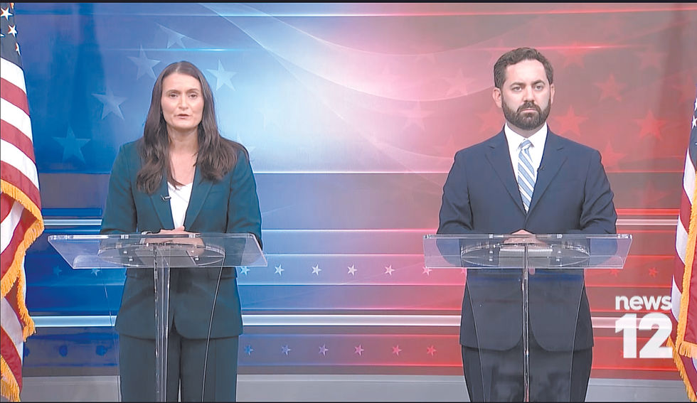 Congressional candidates Cait Conley and Mike Lawler shared the debate set on News 12 Monday night. NEWS 12 PHOTO