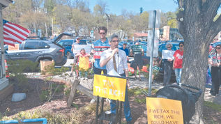 Zach Disador of The Arc Mid-Hudson  addresses rally-goers 