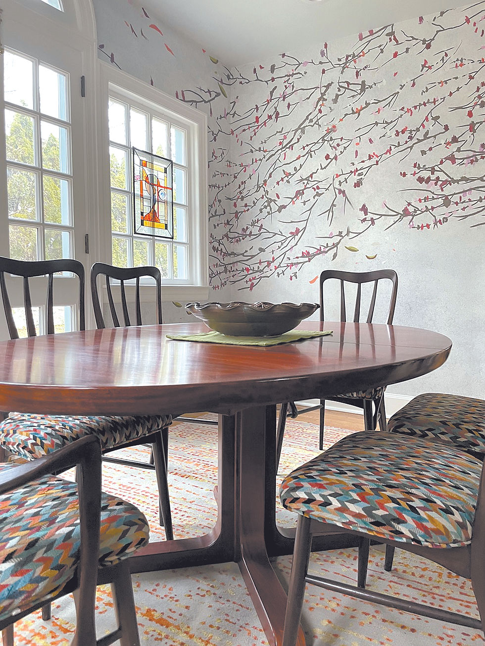 Eolia Mural Wallpaper by Castel encircles a dining room designed and installed by Margaret Wilson & Co. MARGARET WILSON & CO. PHOTO