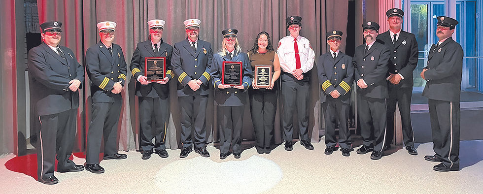 Members and representatives of the Vista Fire Department, South Salem Fire Department and Westchester EMS after the presentation of the 2026 Firefighter of the Year Award Unit Citation at the Westchester County Volunteer Firefighters Association Convention.
