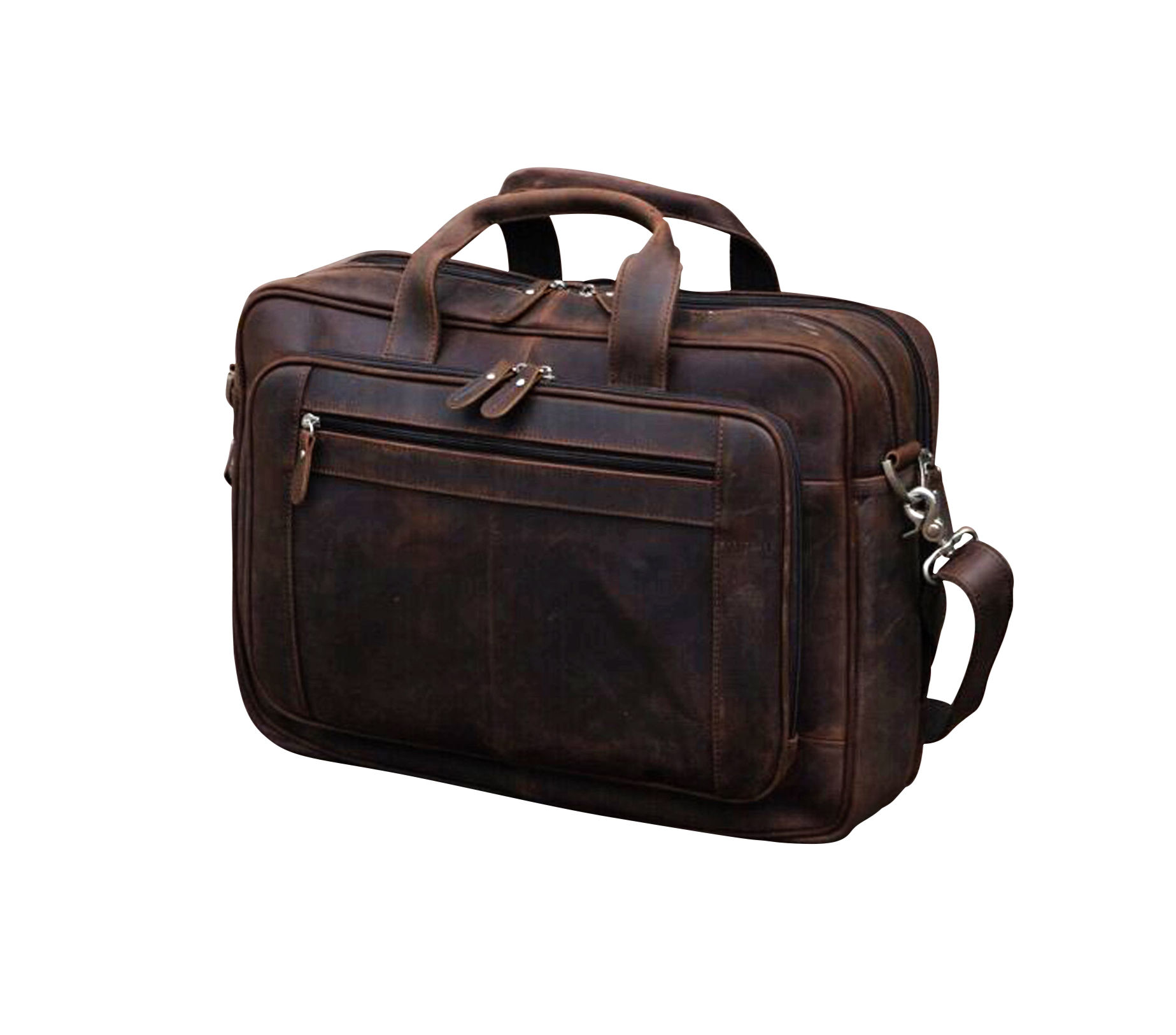 GENUINE LEATHER BRIEFCASE WITH LUGGAGE STRAP