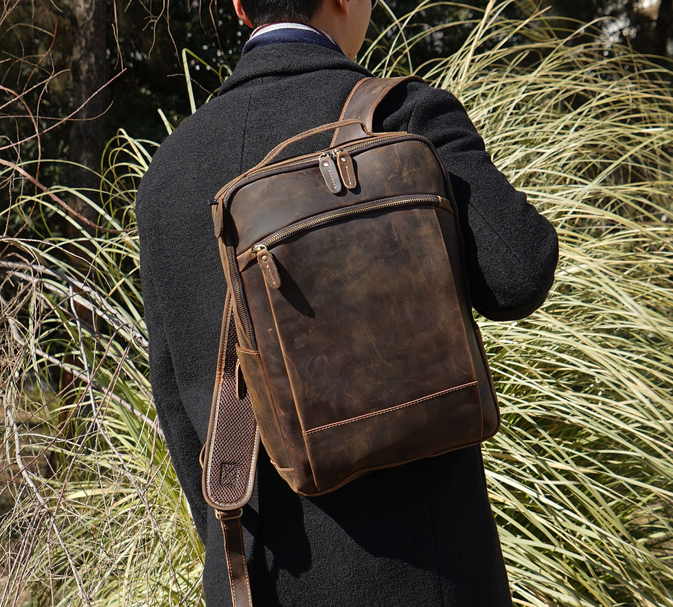 Thumbnail: Slim Look Zip Open Leather Backpack