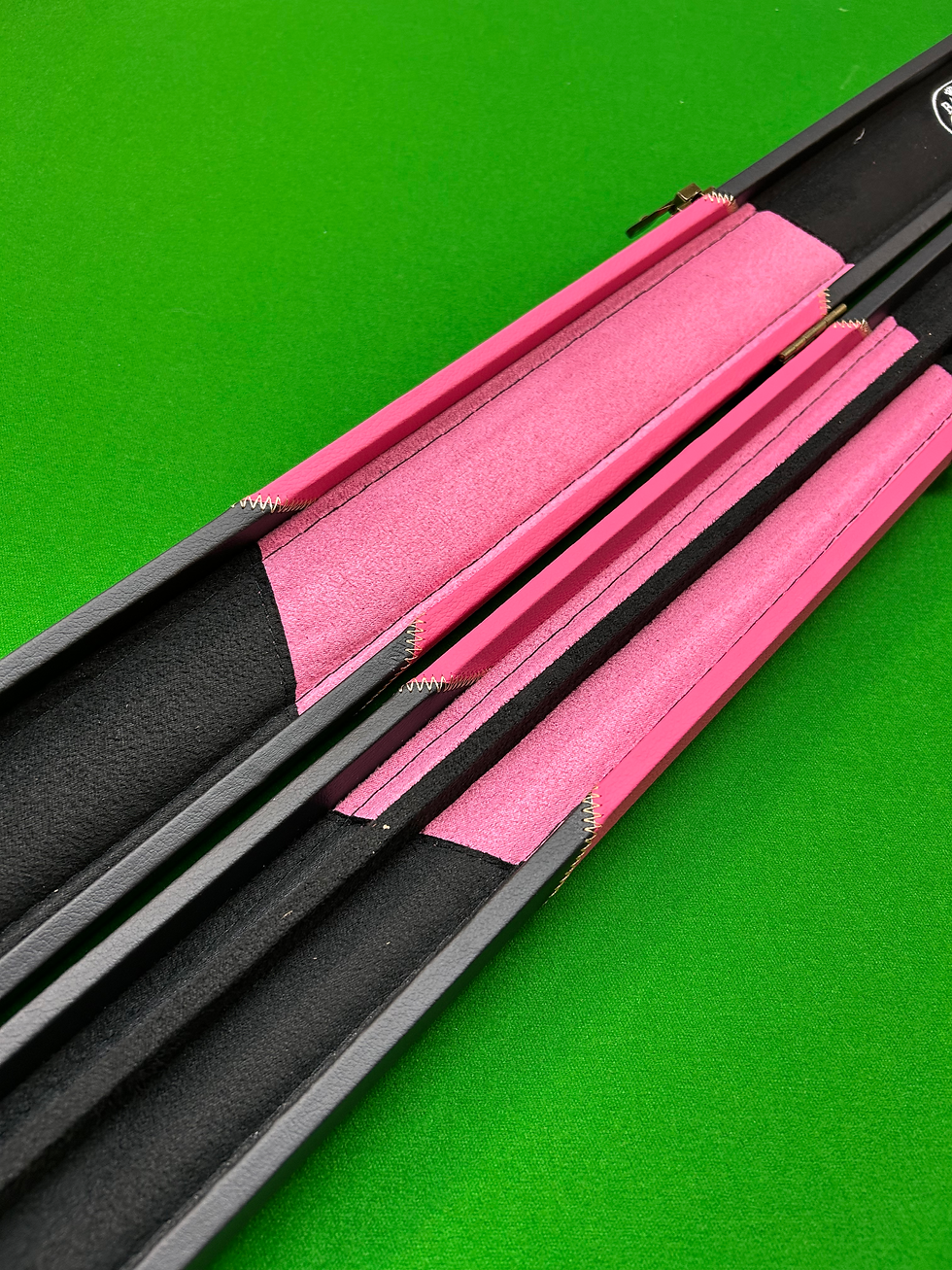 Thumbnail: Baize Master One Piece 2 Slot Pink & Black Arrow Plastic End Cue Case