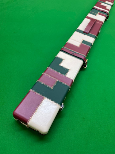 3/4 3 Slot Luxury Cue Case with Straps Burgundy Green Cream