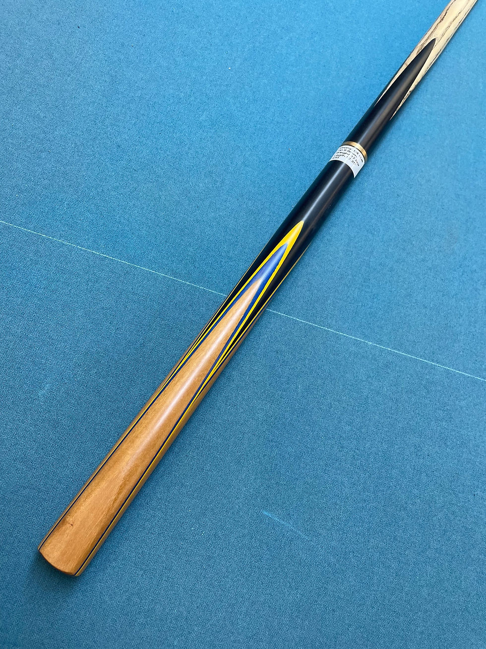 Thumbnail: 3/4 English Pool Cue with Blue & Yellow Veneer   