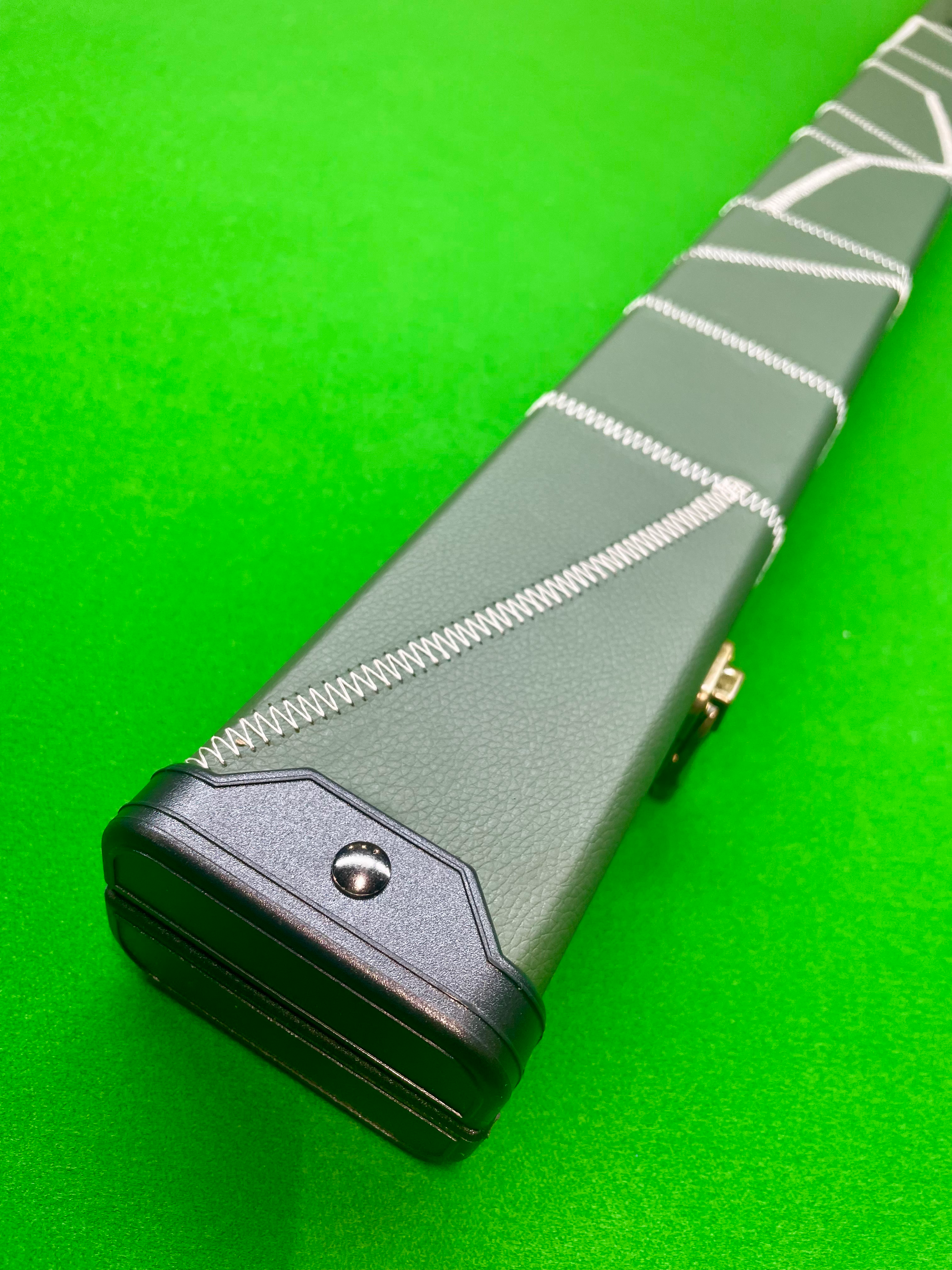 One Piece 2 Slot Green Crazy Stitch Cue Case with Plastic Ends