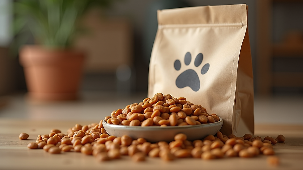 Close-up view of premium pet food packaging