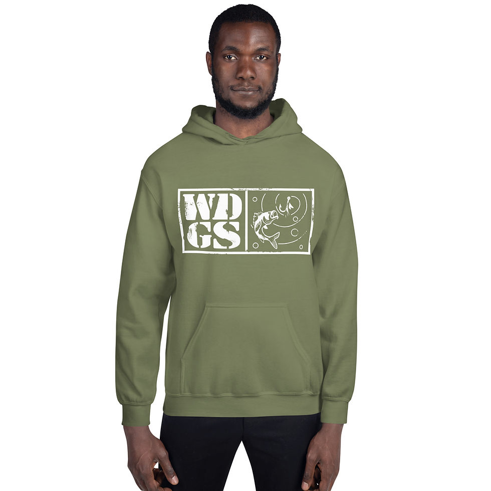 Thumbnail: Unisex Hoodie fishing logo front, name down back