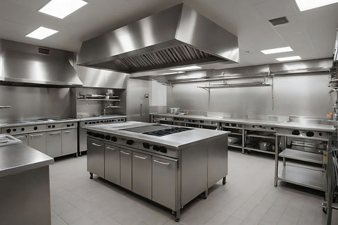 industrial kitchen with stainless steel counters