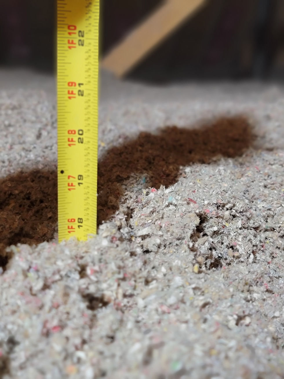 Measuring ruler inserted into insulation to show insulation depth