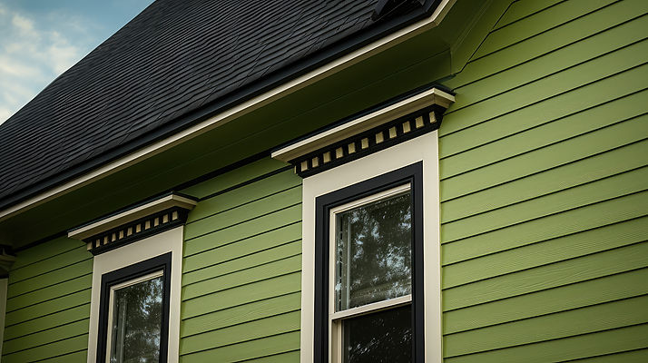 Close-up green texture vinyl siding for exterior roof or house wall.
