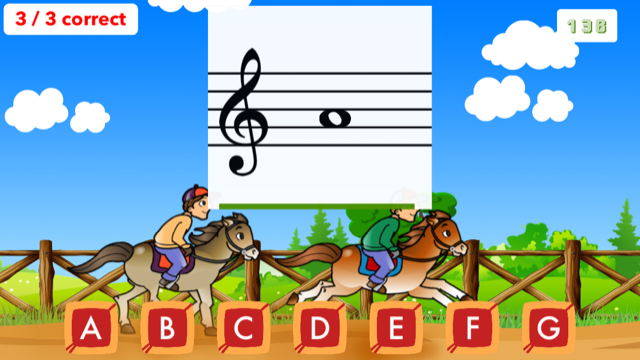 Flashnote Derby, a note-learning app.