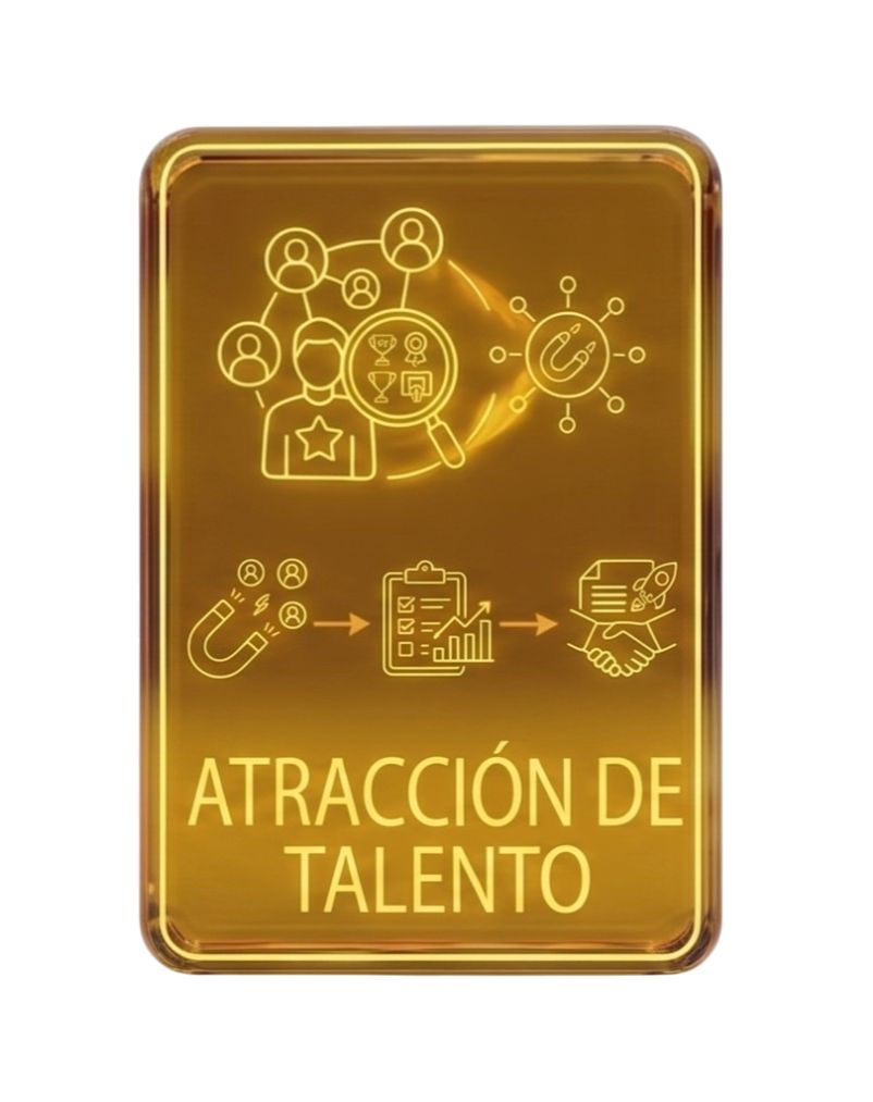 Icono dorado con el texto Atracción de Talento.
